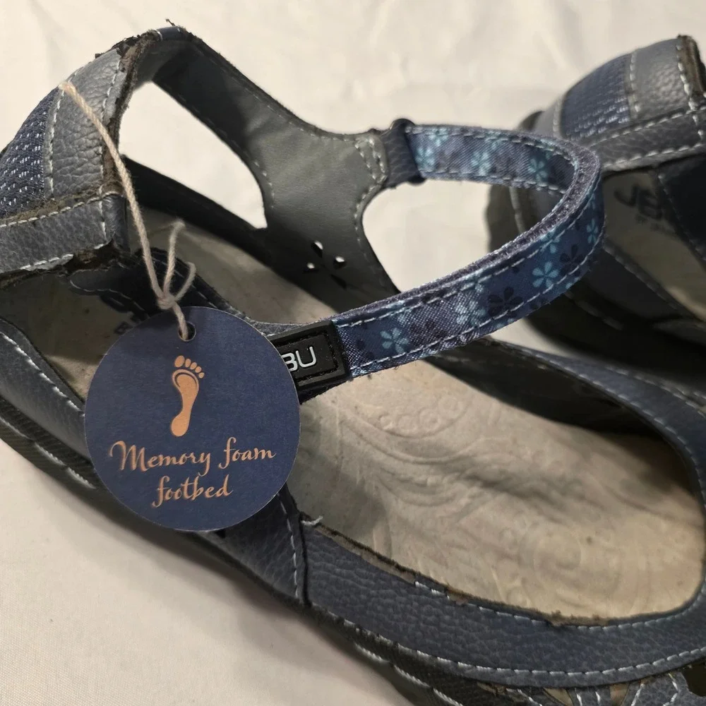 JBU by Jambu Comfort Shoes Womens Navy Mary Jane Flats Floral Cutout Memory Foam